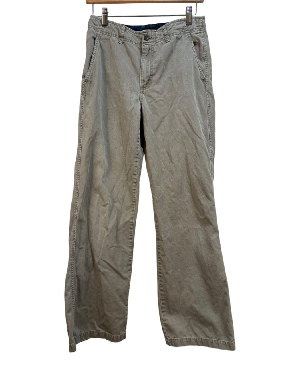 Vtg Ralph Ralph Lauren Khaki Chino Pants Wide Straight Leg Y2K Preppy Plaid Trim